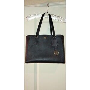 NWOT Tory Burch Black Saffiano Leather Tote Bag, Gold Logo Charm, Daily Use